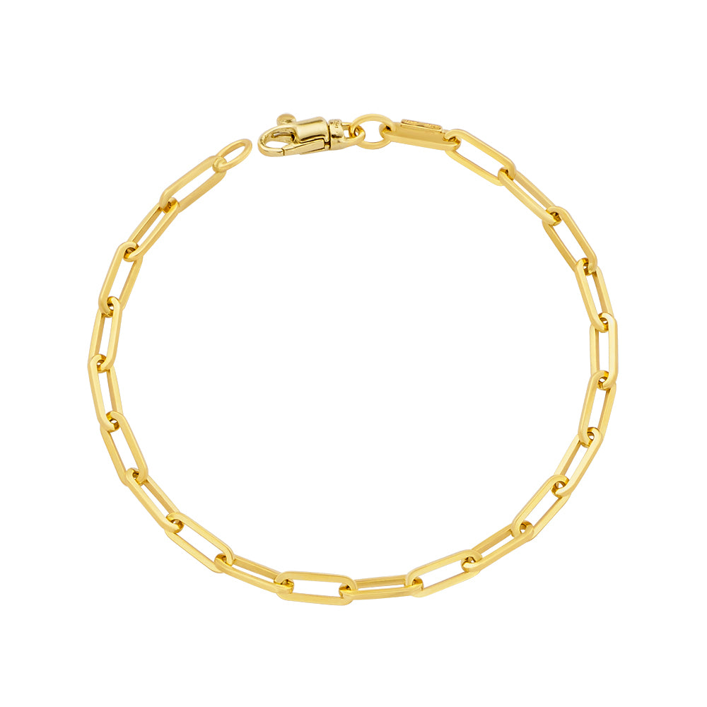 14KT YELLOW GOLD SOLID PAPERCLIP BRACELET 3.8MM