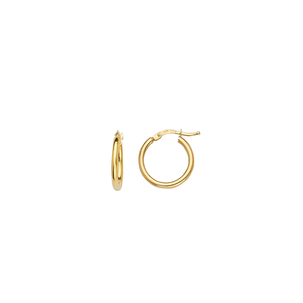 14KT YELLOW GOLD HOOPS 2MM TUBE 12MM INSIDE DIAMETER
