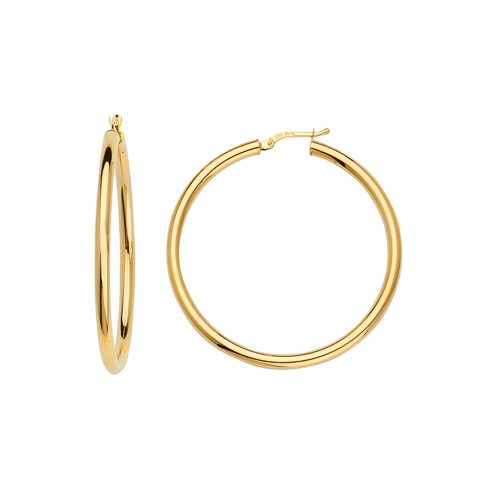 14KT YELLOW GOLD HOOPS 3MM TUBE 40MM INSIDE DIAMETER