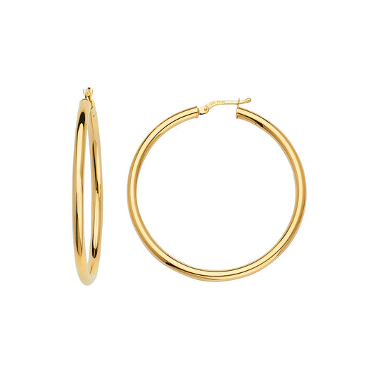 14KT YELLOW GOLD HOOPS 3MM TUBE 40MM INSIDE DIAMETER