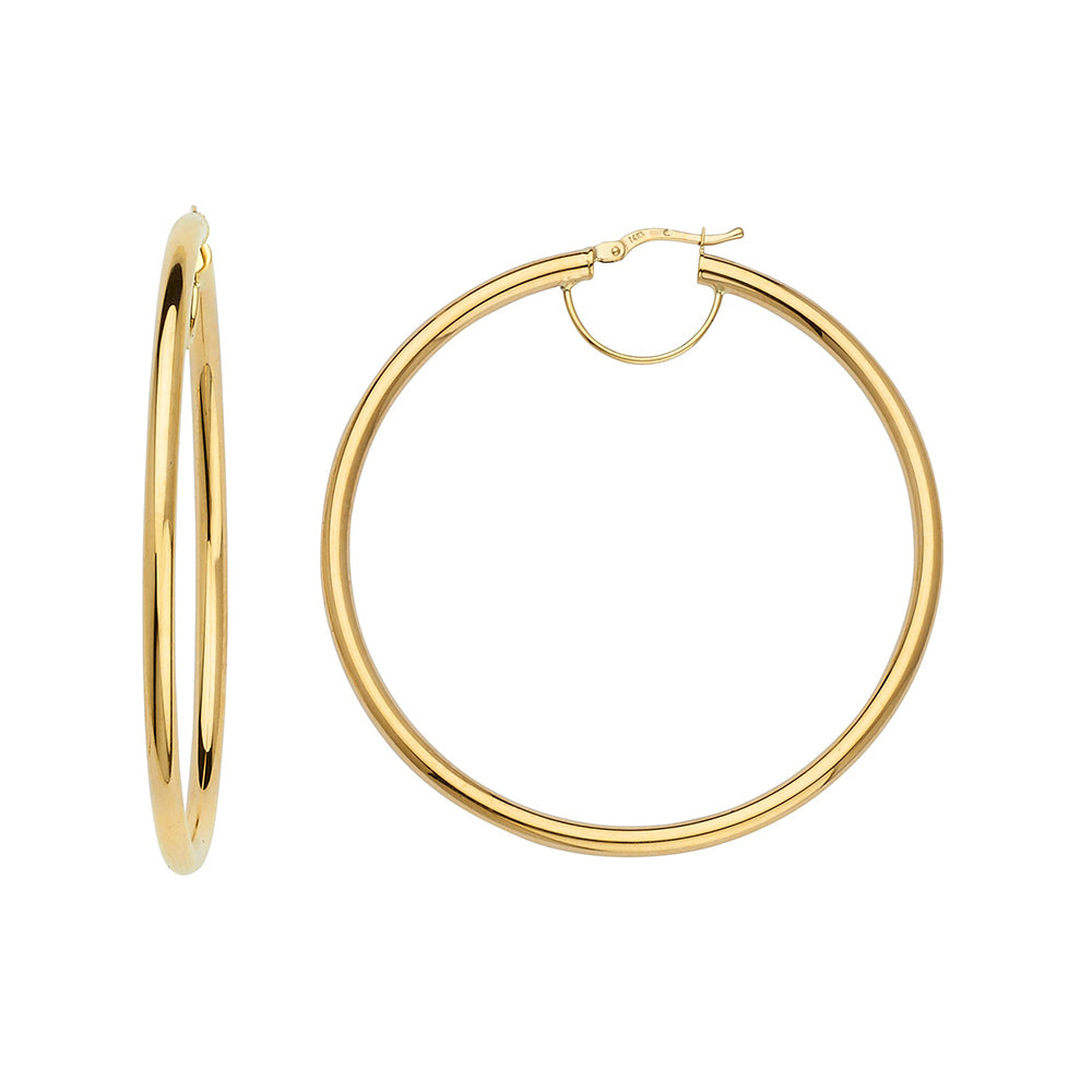 14KT YELLOW GOLD HOOPS 3MM TUBE 50MM INSIDE DIAMETER