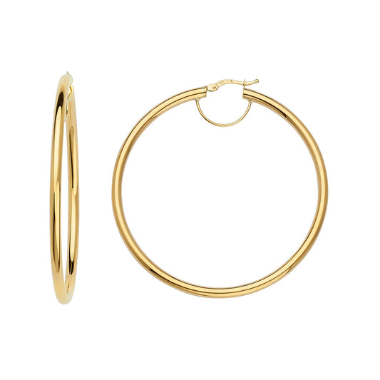 14KT YELLOW GOLD HOOPS 3MM TUBE 50MM INSIDE DIAMETER