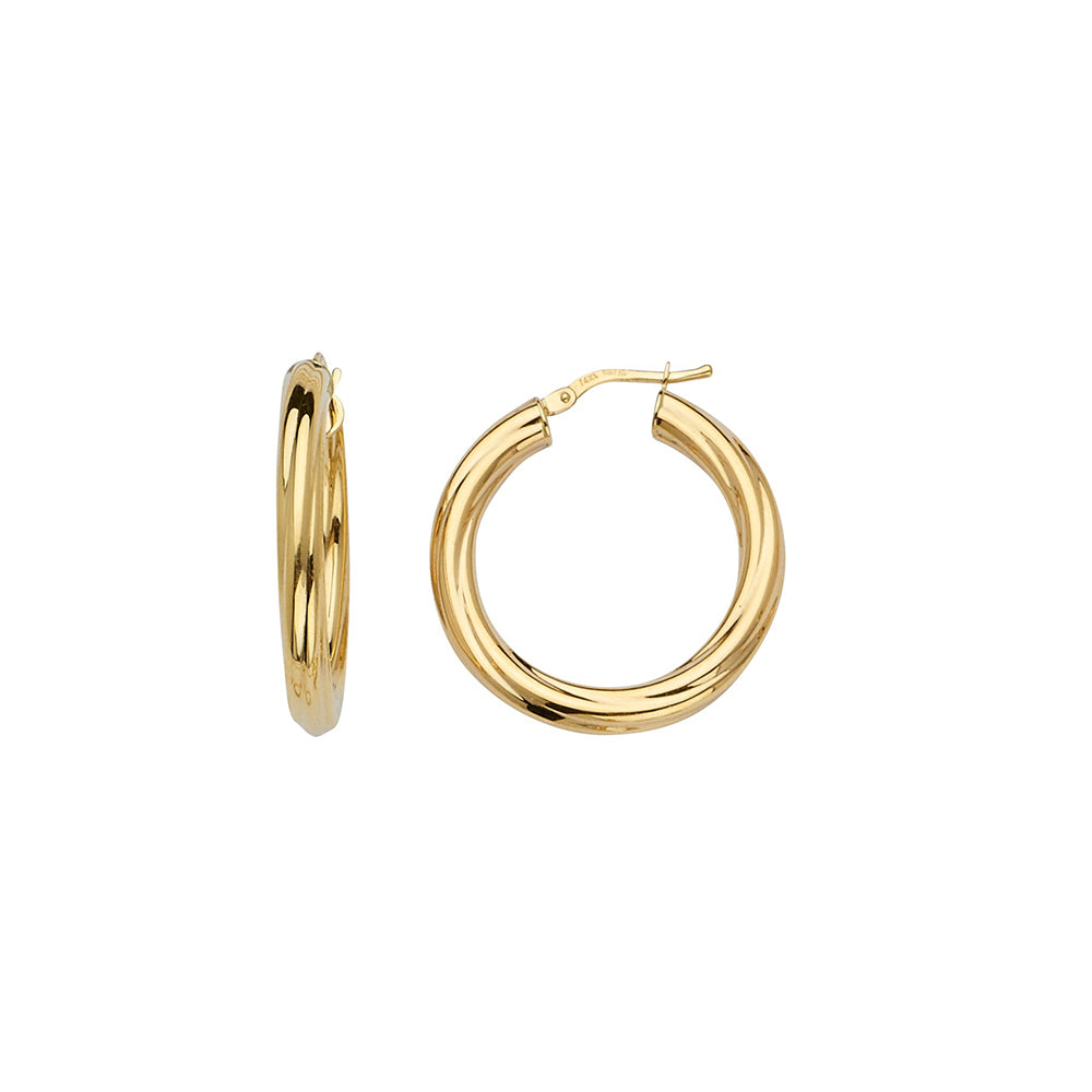 14KT YELLOW GOLD HOOPS 4MM TUBE 20MM INSIDE DIAMETER