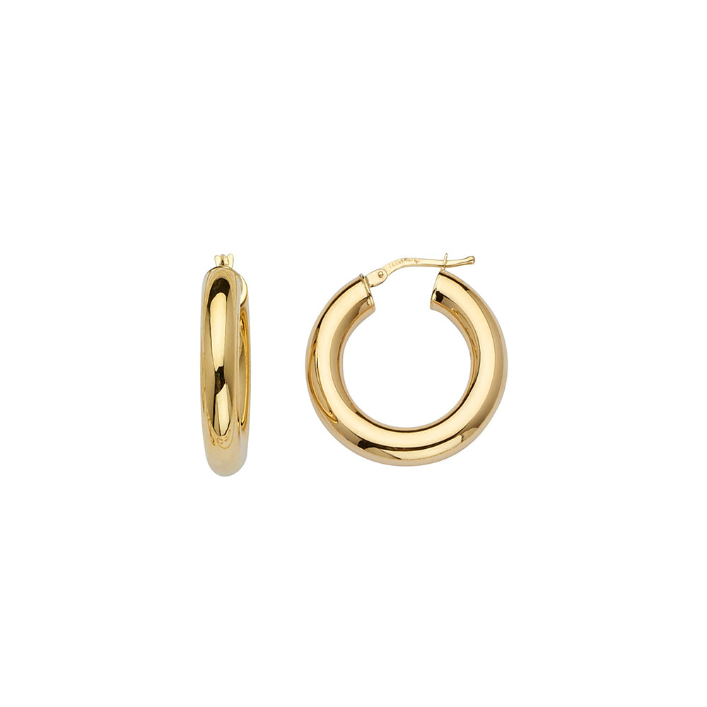 14KT YELLOW GOLD HOOPS 5MM TUBE 15MM INSIDE DIAMETER