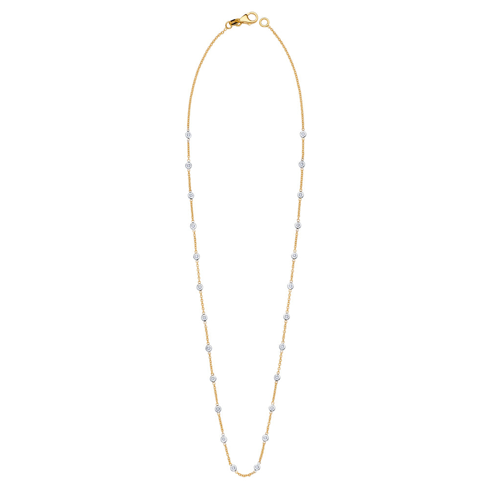 18KT DIAMOND-BY-THE-YARD 1 POINTER 28 BEZELS YELLOW 1.3MM CABLE CHAIN WHITE BEZELS 0.28CTTW DIAMONDS