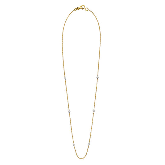 18KT DIAMOND-BY-THE-YARD 1 POINTER 6 BEZELS WHITE, 1.3MM CABLE CHAIN WHITE 0.06CTTW DIAMONDS