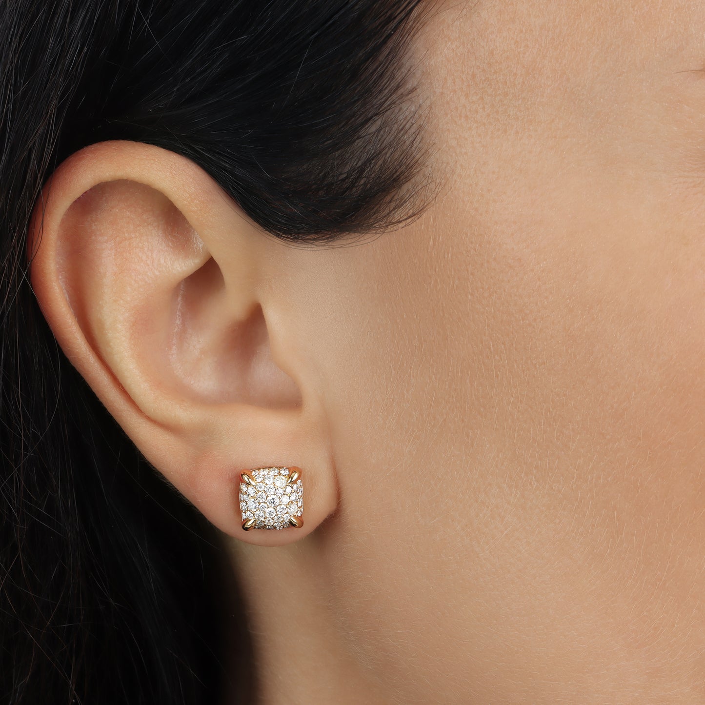 14KT Yellow Gold 0.85ct Round Pave Set Diamond Earrings