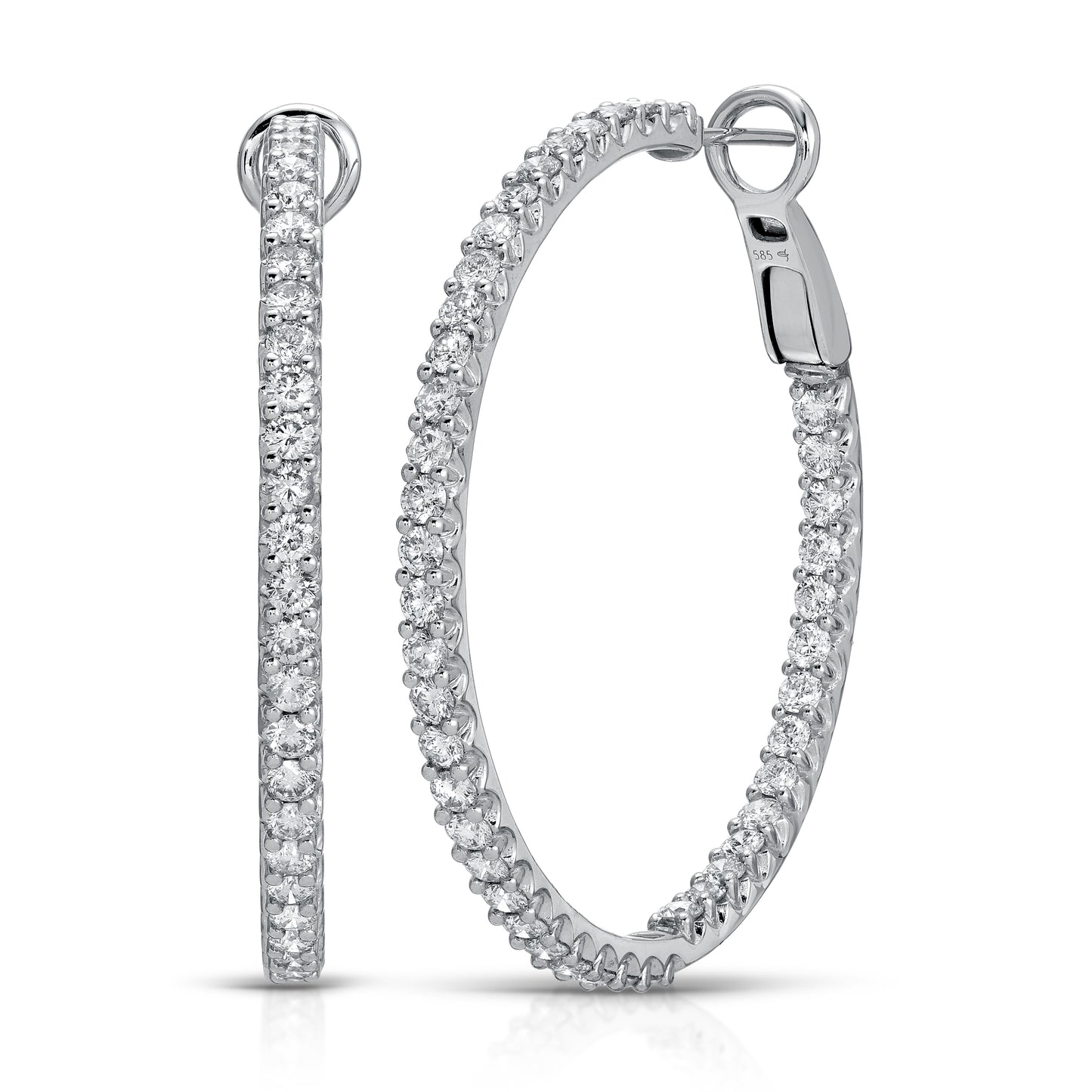 14KT White Gold 7.29ct F-G VS2-SI1 Round Diamonds Hoop Earrings