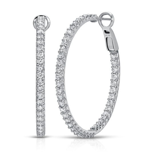 14KT White Gold 7.29ct F-G VS2-SI1 Round Diamonds Hoop Earrings