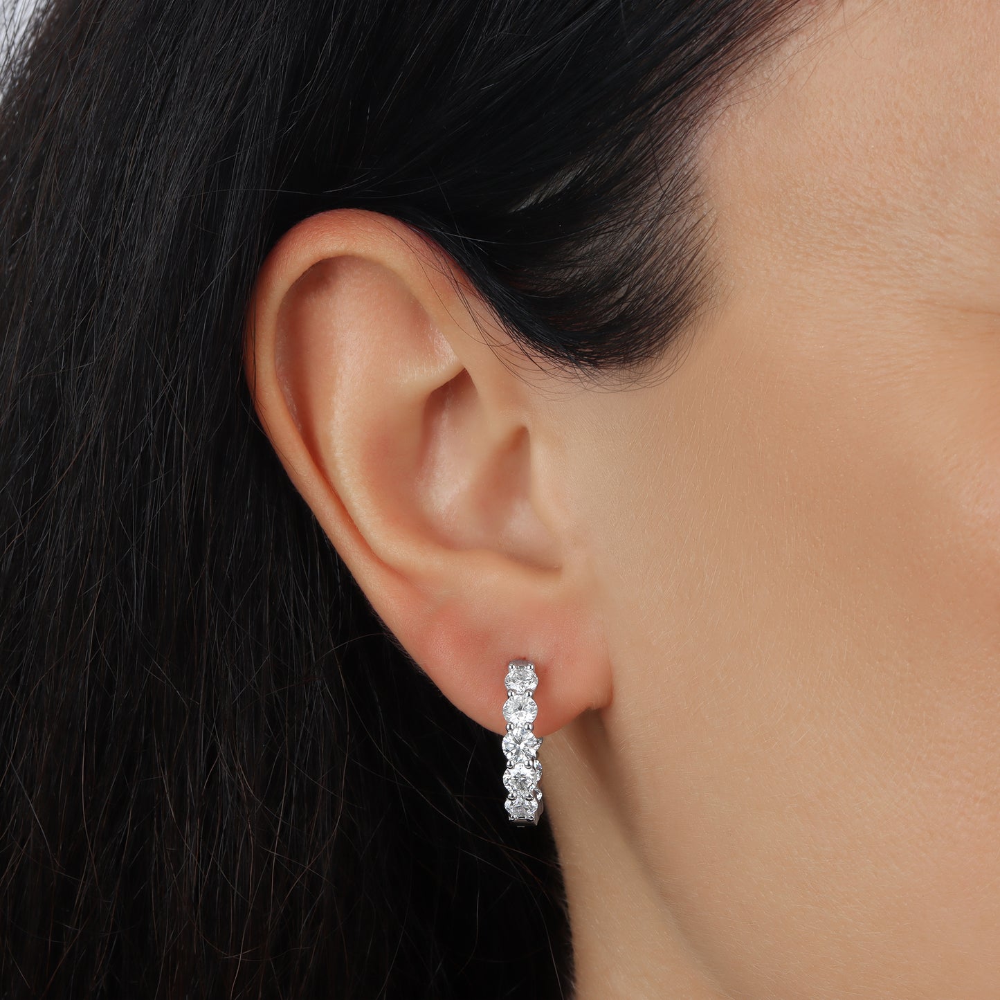 14KT White Gold set with 4.31cts F VS1 Lab Round Diamonds Hoop Earrings