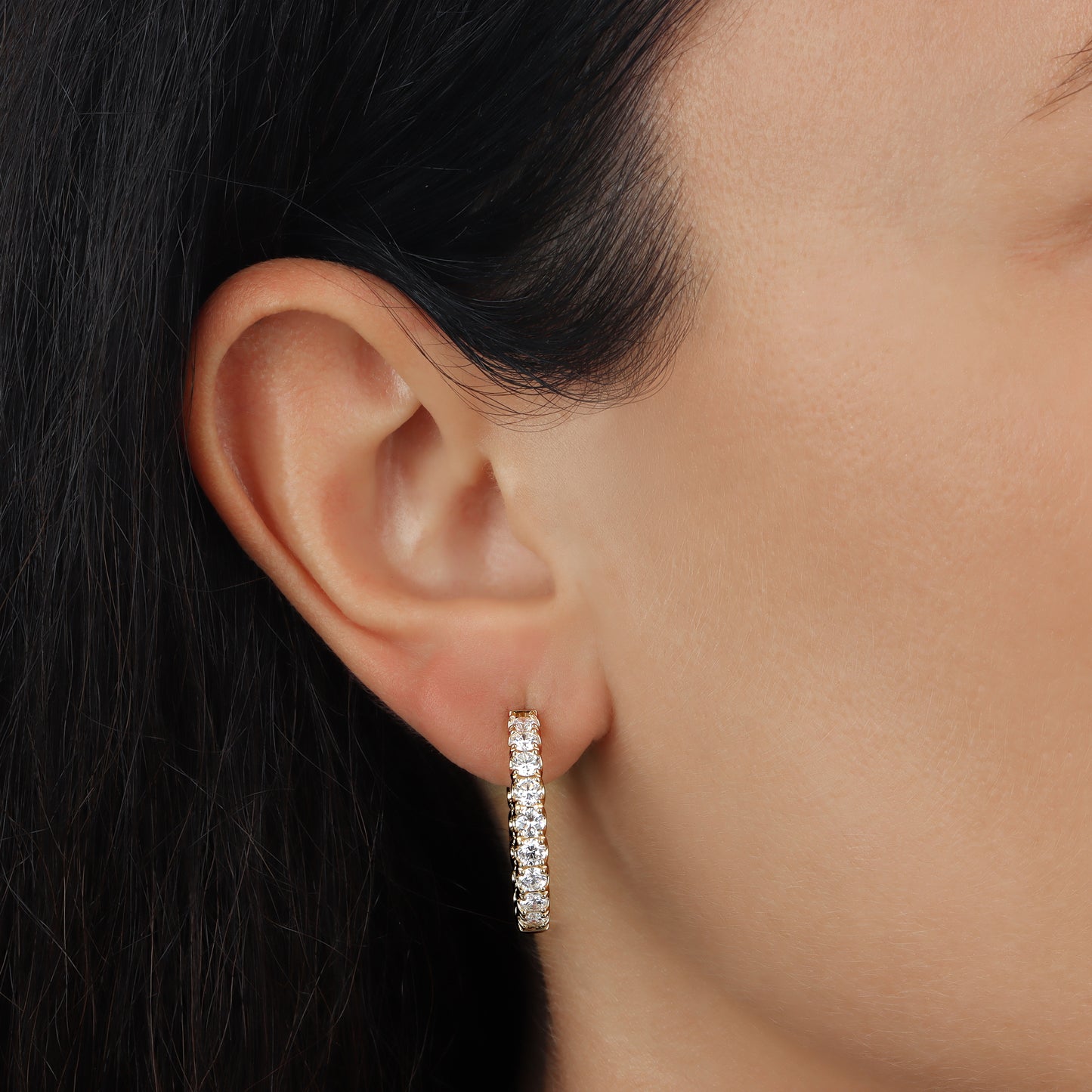14KT Gold 30 Round Lab Diamonds 3.30ct Diamond Hoop Earrings