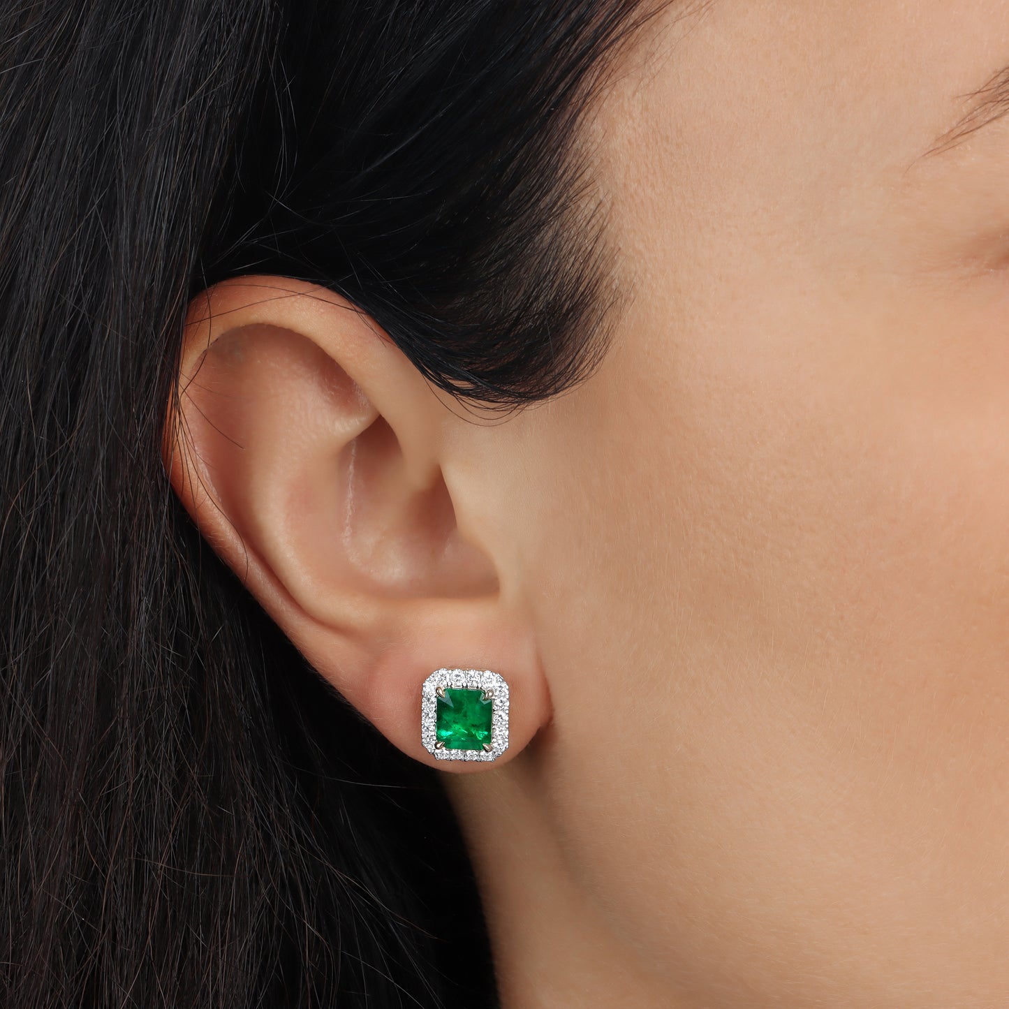 18KT White Yellow Gold Emerald Earrings 2.38ct and 0.68ct Diamond Earrings