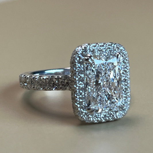 Elongated Cushion Halo Lab Diamond Engagement RIng