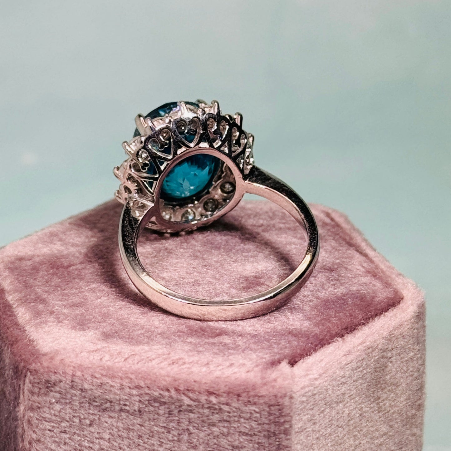 14KT Blue Zircon Diamonds Cluster / Ballerina Ring