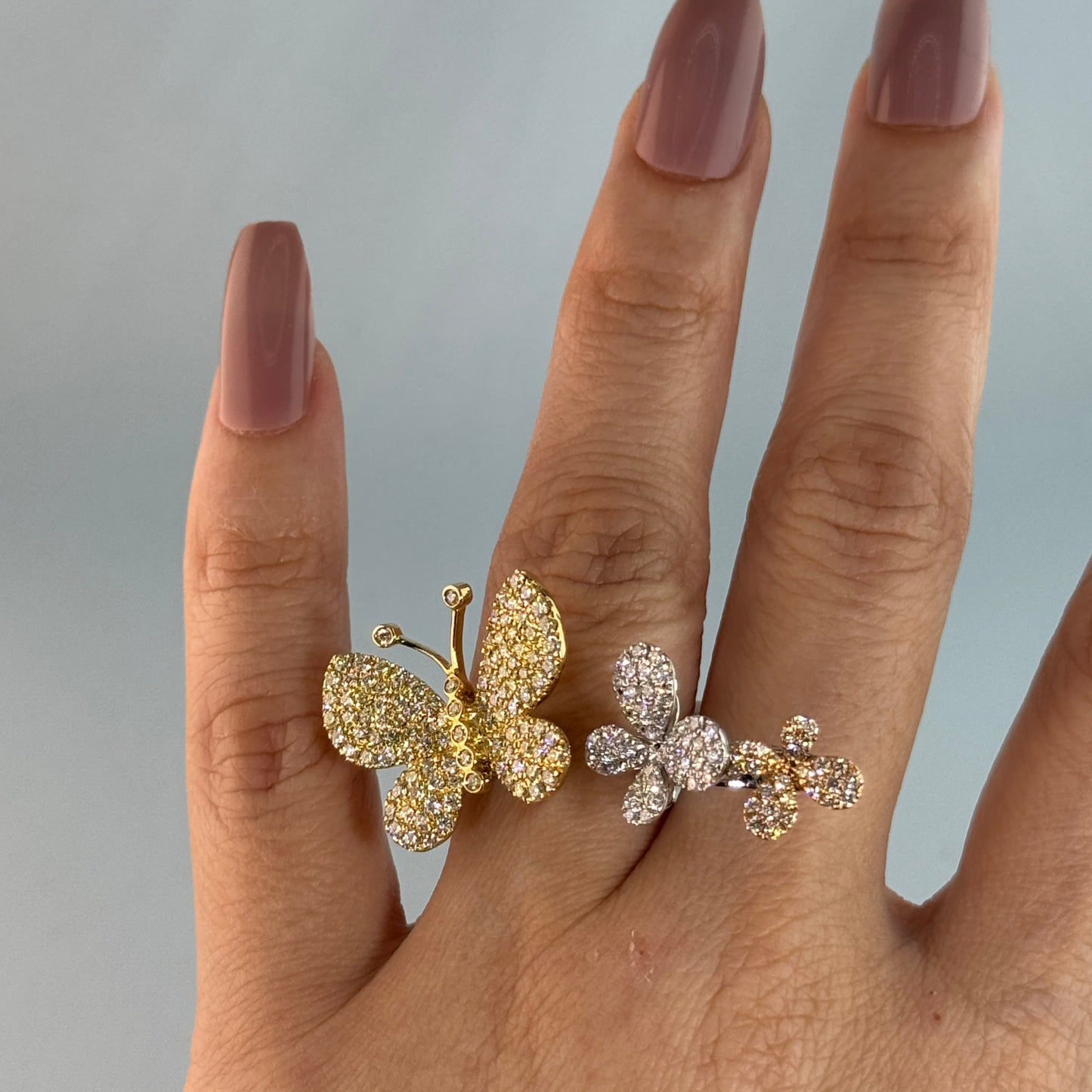 18KT Tri-Color Gold Three Butterflies Diamond Open Ring