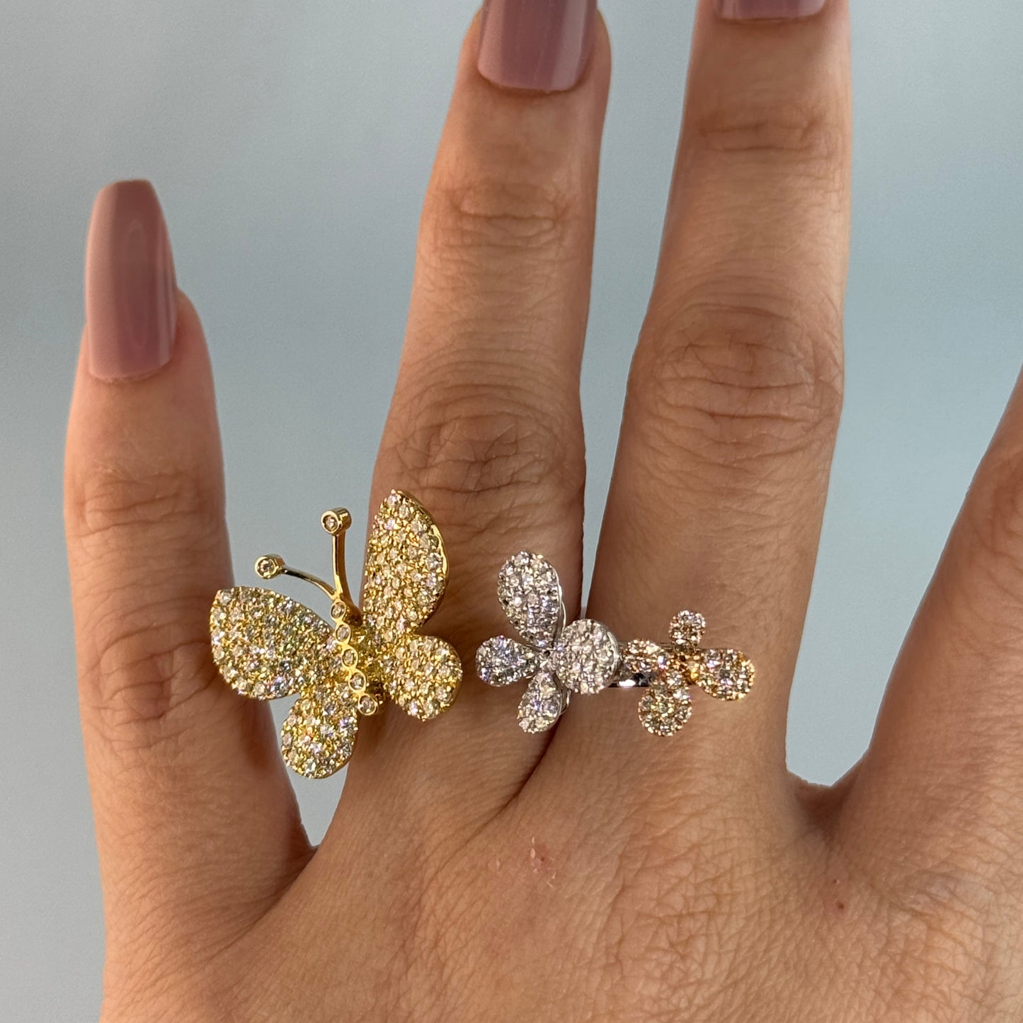 18KT Tri-Color Gold Three Butterflies Diamond Open Ring