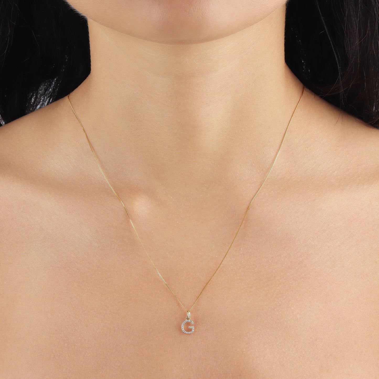 14KT Gold "G" Diamond Initial Pendant