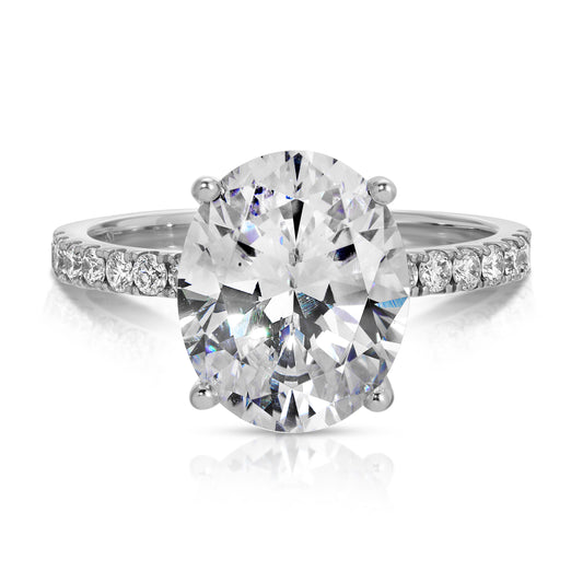 14KT Gold 3cts Oval Cut Center Stone with 16 Diamonds 0.32ct Engagement Ring Mounting Only