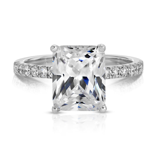 14KT Gold 3cts Emerald Cut with 16 Diamonds 0.32ct Engagement Ring Mounting Only