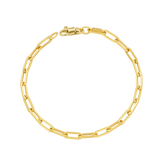 14KT YELLOW GOLD SOLID PAPERCLIP BRACELET 3.8MM