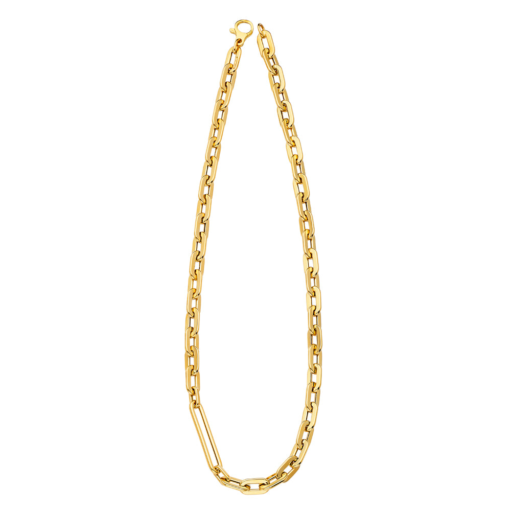 14KT YELLOW GOLD PAPERCLIP NECKLACE 7.4MM WITH LONG CENTER LINK