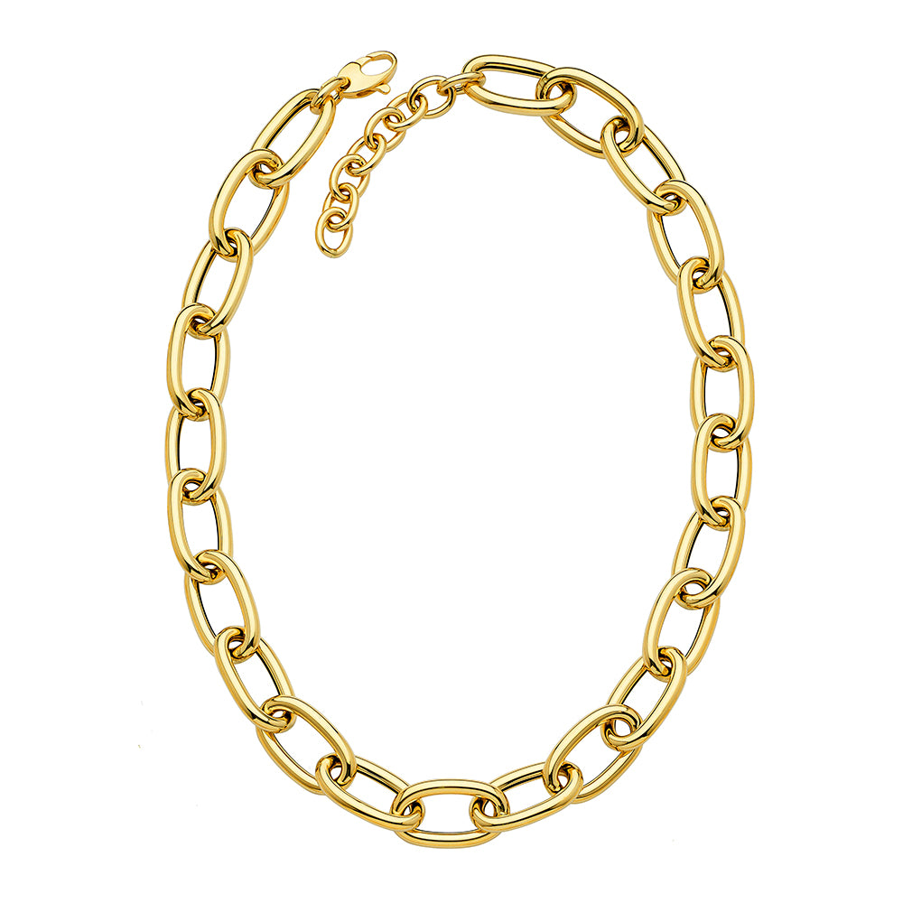 14KT YELLOW GOLD OVAL LINK NECKLACE 14.9MM 18 INCHES WITH 2 INCHES EXTENDER