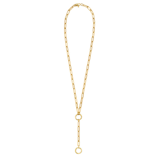 14KT YELLOW GOLD PAPERCLIP 4.0MM WITH 2.5 INCH HANGING LARIAT DETACHABLE