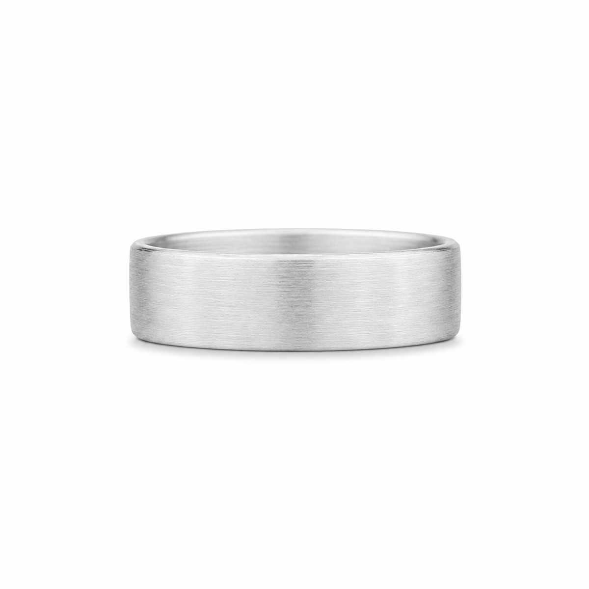 14K white gold 7mm men’s wedding band with a brushed finish