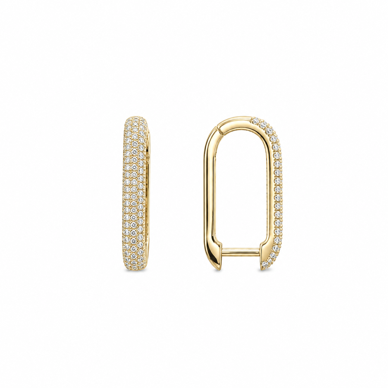 Side view of 14K yellow gold pavé paperclip earrings with 0.29 CTW natural diamonds