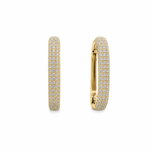 14K yellow gold paperclip earrings pavé set with 132 natural diamonds totaling 0.29 carats