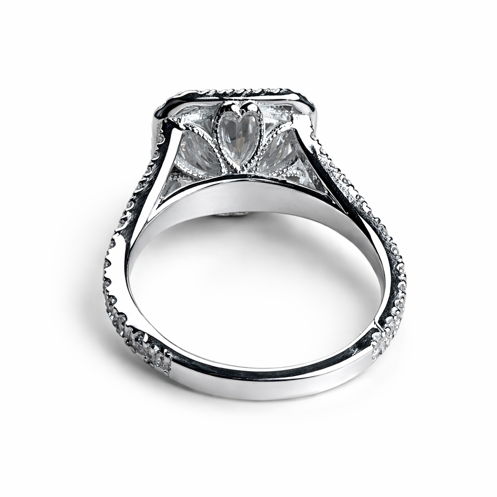 Elongated Cushion Halo Lab Diamond Engagement Ring