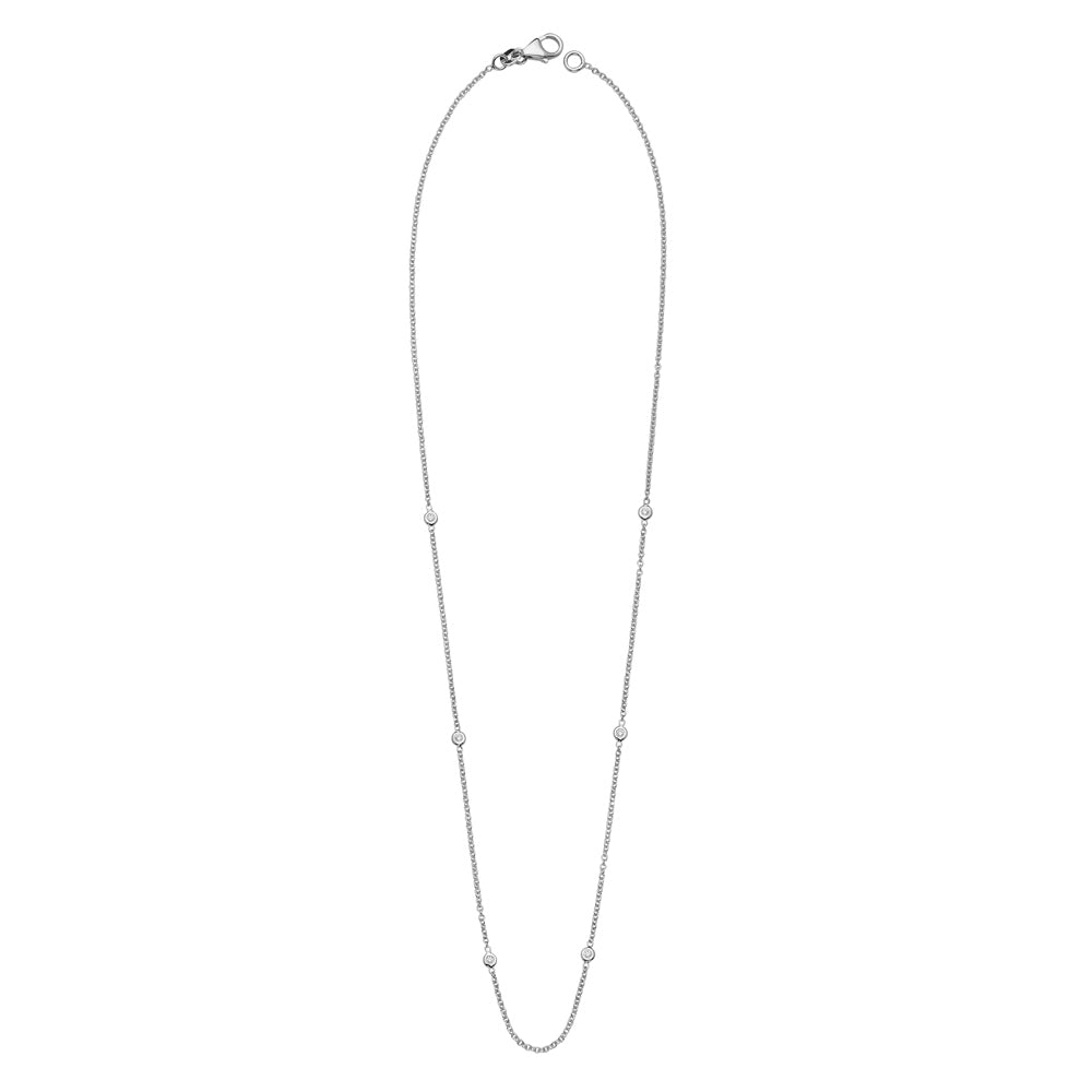 18KT DIAMOND-BY-THE-YARD 1 POINTER 6 BEZELS WHITE, 1.3MM CABLE CHAIN WHITE 0.06CTTW DIAMONDS