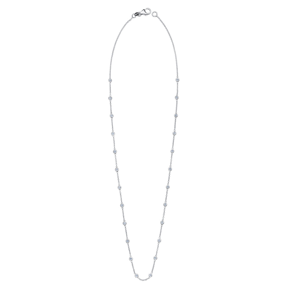 18KT DIAMOND-BY-THE-YARD 1 POINTER 28 BEZELS WHITE 1.3MM CABLE CHAIN WHITE BEZELS 0.28CTTW DIAMONDS