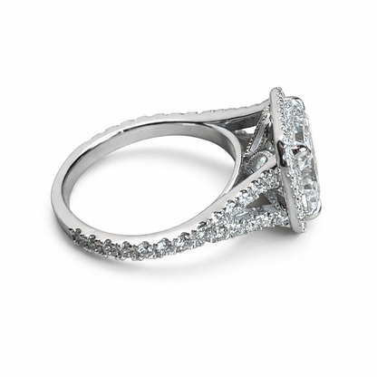 Elongated Cushion Halo Lab Diamond Engagement Ring