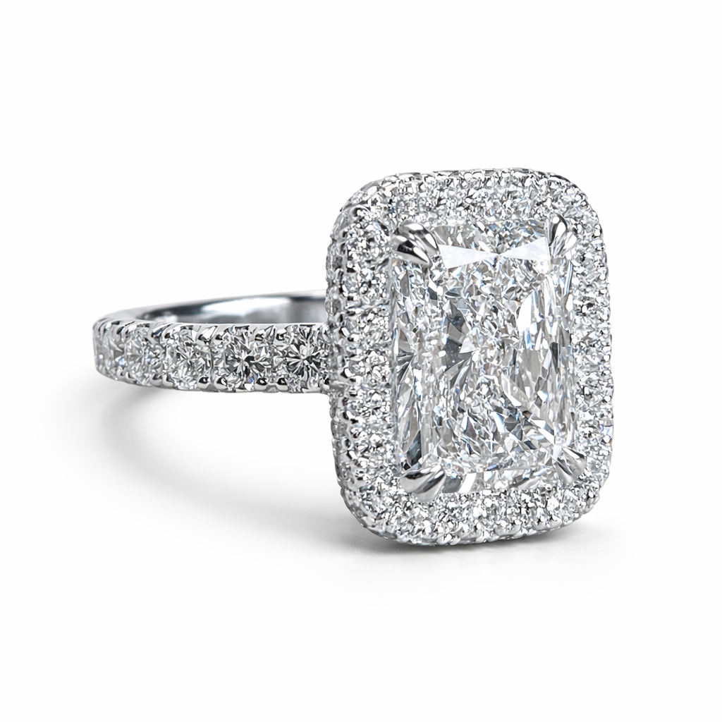 Elongated Cushion Halo Lab Diamond Engagement Ring