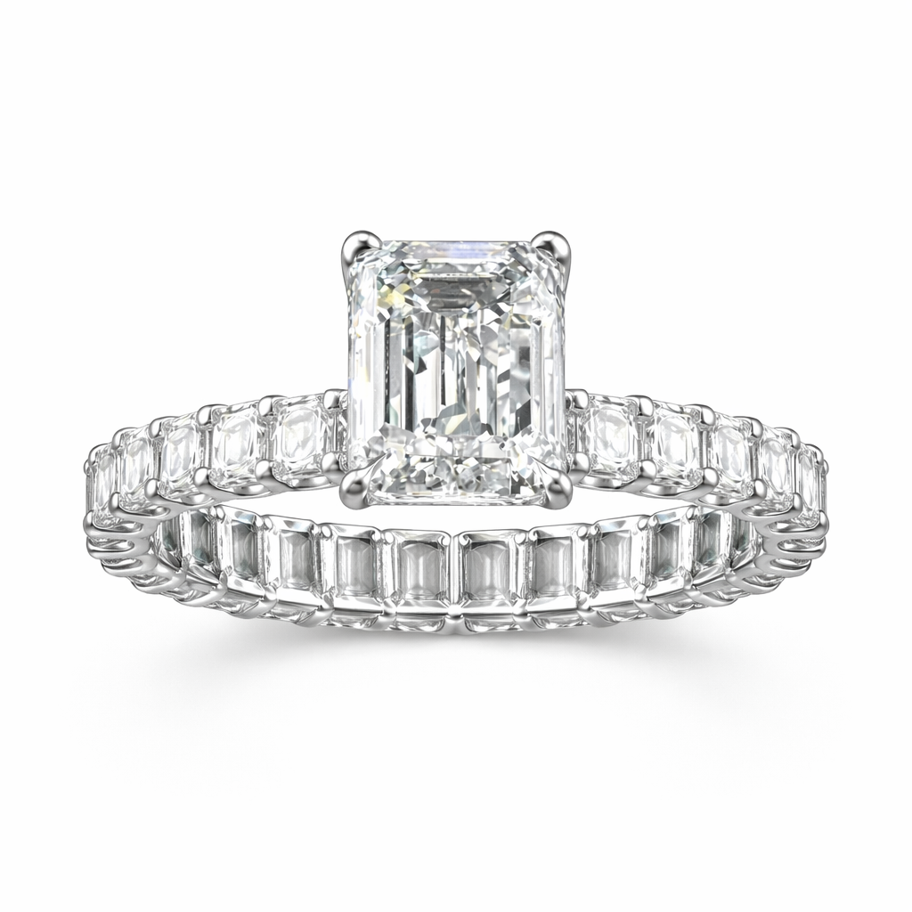 14KT Gold 3cts Emerald Cut Lab Diamond Center Stone Engagement Ring