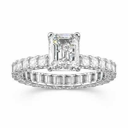 14KT Gold 3cts Emerald Cut Lab Diamond Center Stone Engagement Ring