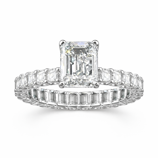 14KT Gold 3cts Emerald Cut Lab Diamond Center Stone Engagement Ring
