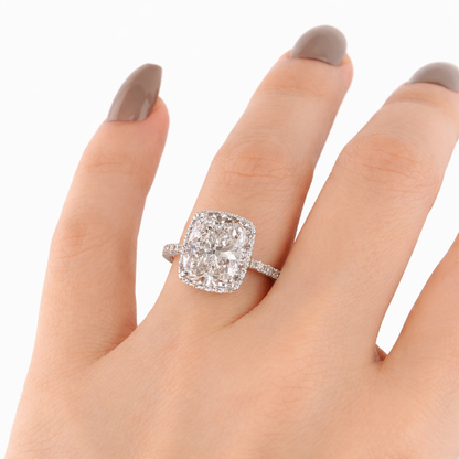 14KT Gold 4cts Halo Cushion Lab Diamond Center Stone Engagement Ring