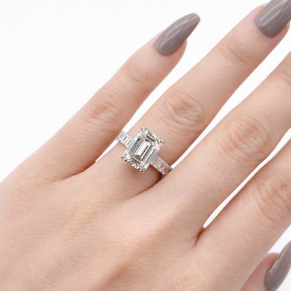 14KT Gold 3cts Emerald Cut Lab Diamond Center Stone Engagement Ring