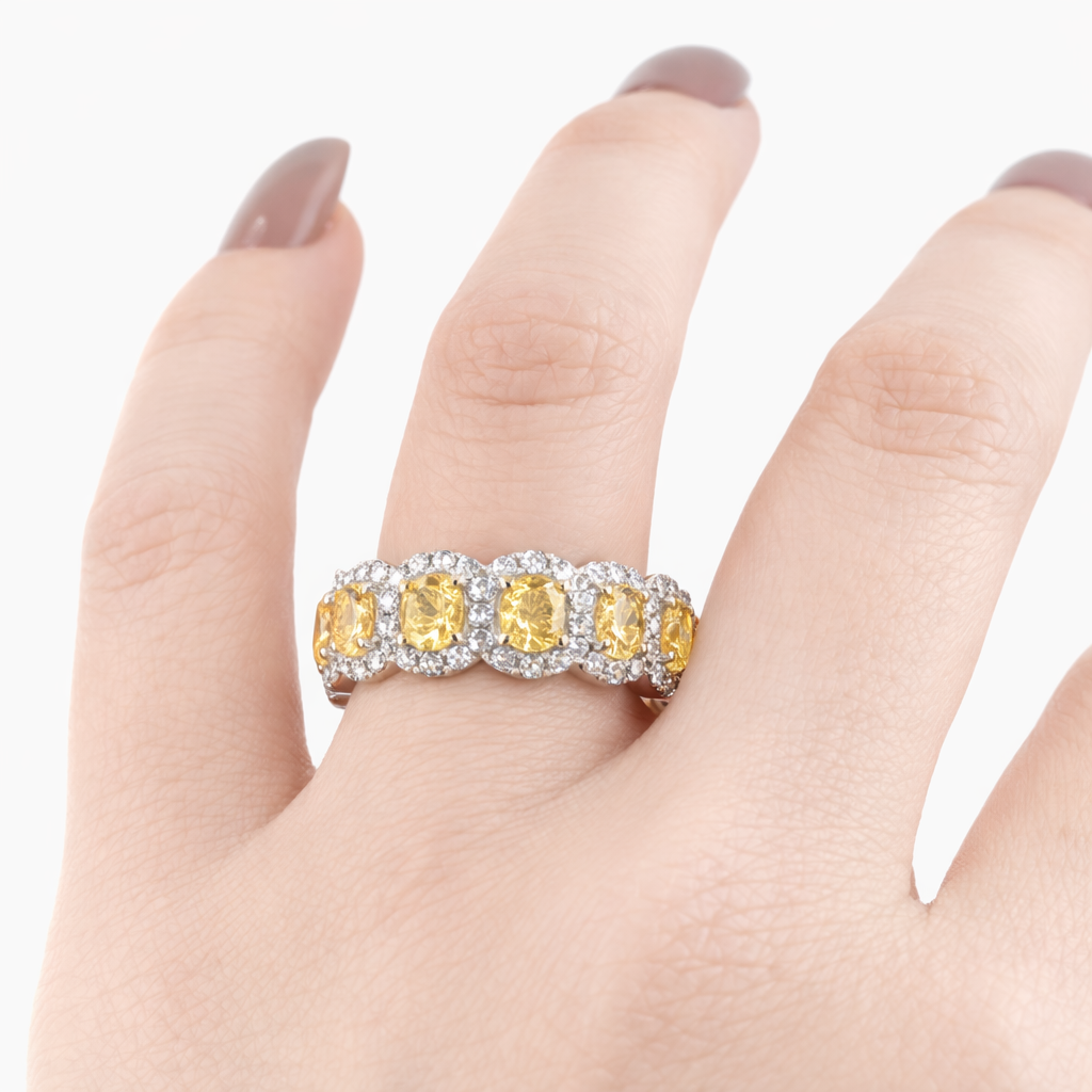 14KT Gold 4.47cts Oval Yellow Diamonds and 1.36cts White Round Diamonds Eternity Ring