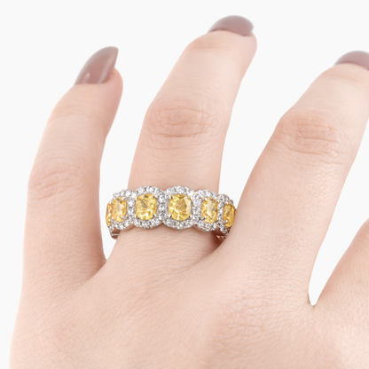 14KT Gold 4.47cts Oval Yellow Diamonds and 1.36cts White Round Diamonds Eternity Ring