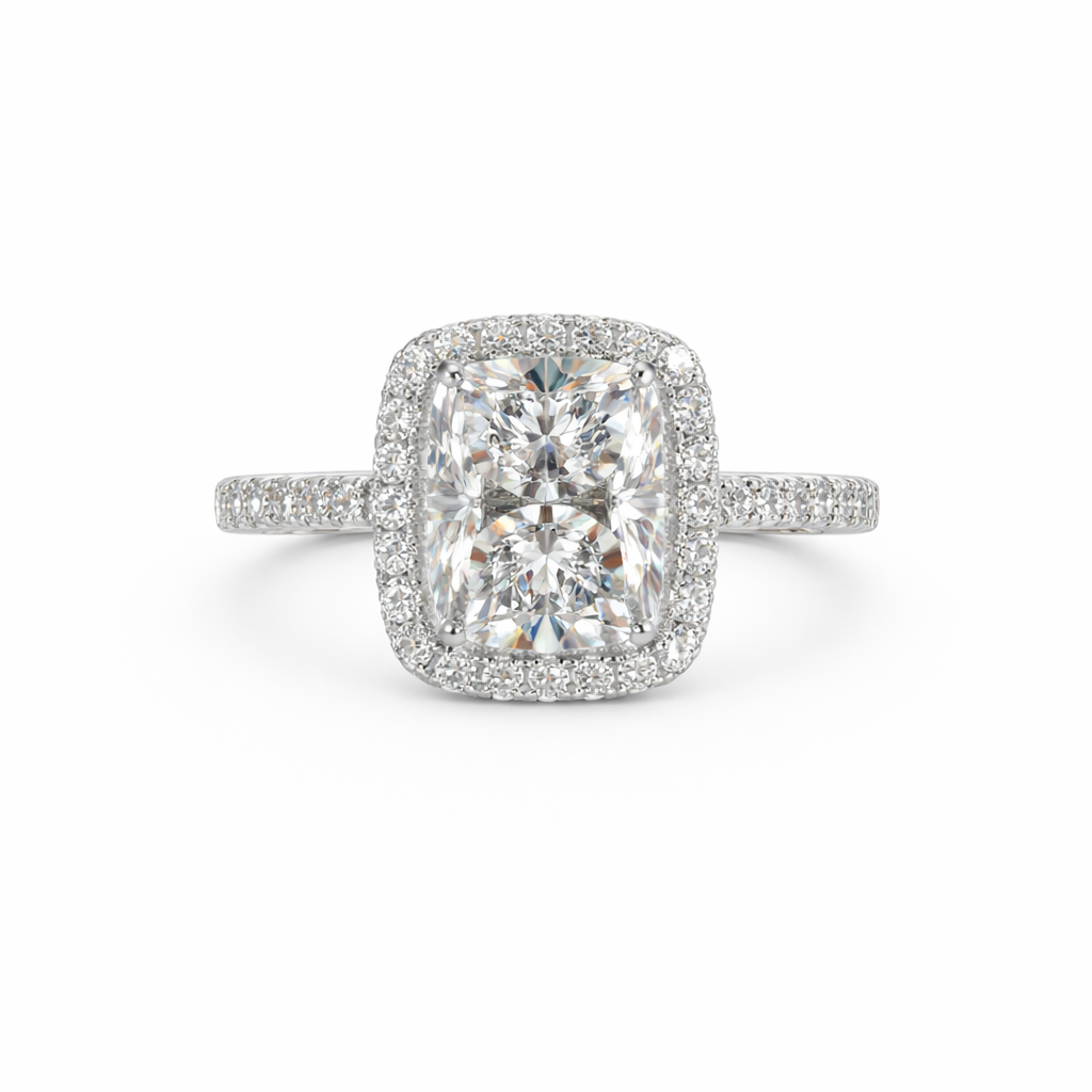 14KT Gold 4cts Halo Cushion Lab Diamond Center Stone Engagement Ring