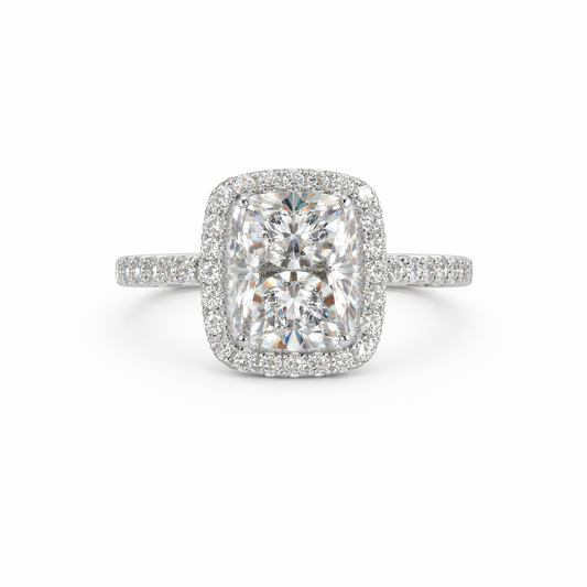 14KT Gold 4cts Halo Cushion Lab Diamond Center Stone Engagement Ring