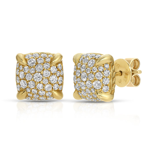 14KT Yellow Gold 0.85ct Round Pave Set Diamond Earrings