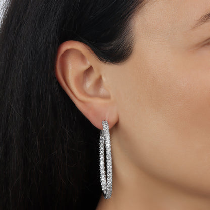 14KT White Gold 7.29ct F-G VS2-SI1 Round Diamonds Hoop Earrings