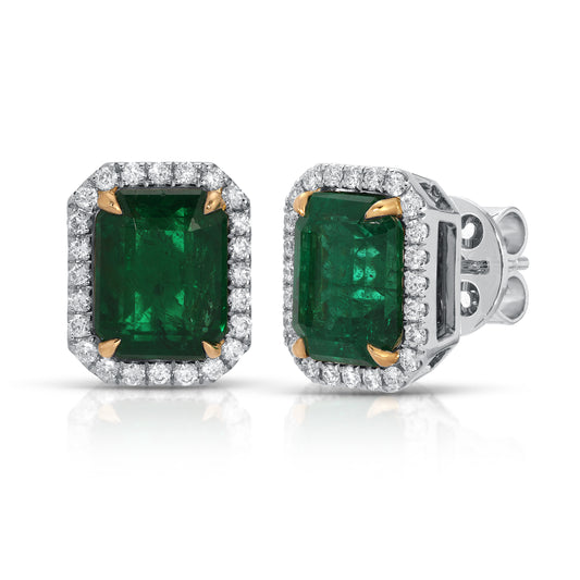 18KT White Yellow Gold Emerald Earrings 5.24ct with 0.43ct Diamonds