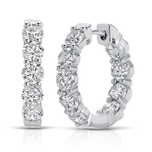 14KT White Gold set with 4.31cts F VS1 Lab Round Diamonds Hoop Earrings
