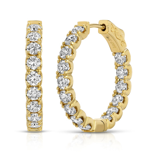 14KT Gold 30 Round Lab Diamonds 3.30ct Diamond Hoop Earrings