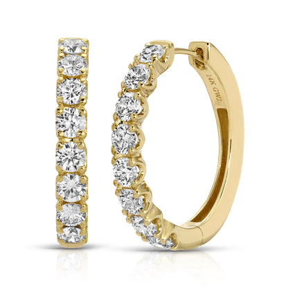 14KT Round Lab Diamonds 2.79ct F VS1 Diamond Hoop Earrings